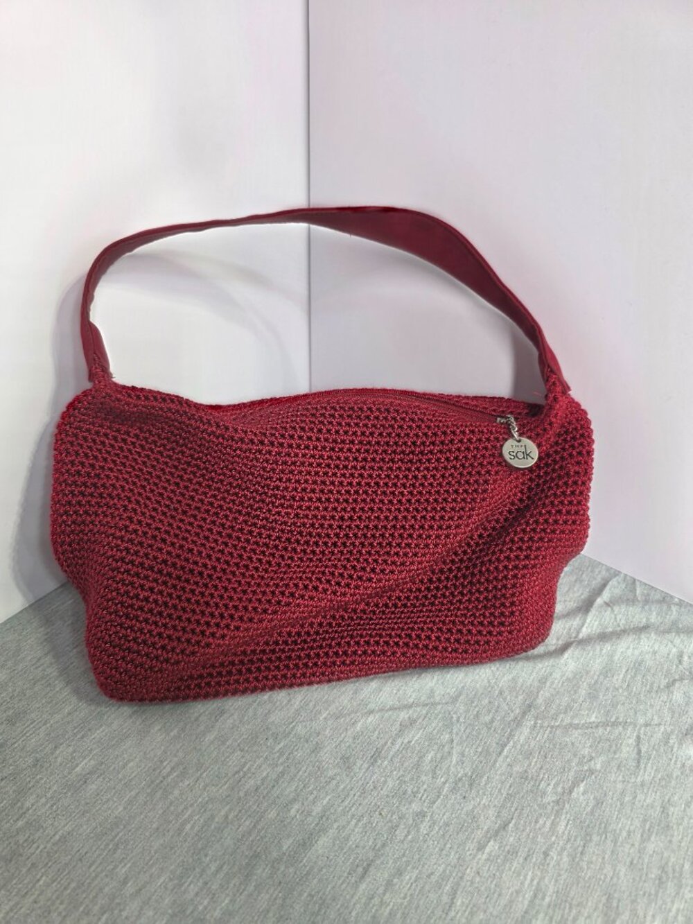 The Sak Crochet Hobo Bag Burgundy Red Shoulder Purse